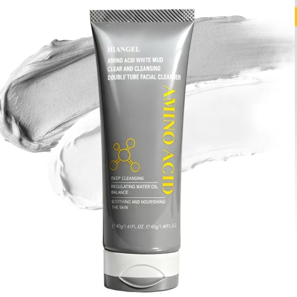 Hiangel Amino Acid White Clay Facial Cleanser Dual-Tube Design with Twist 1.41oz
